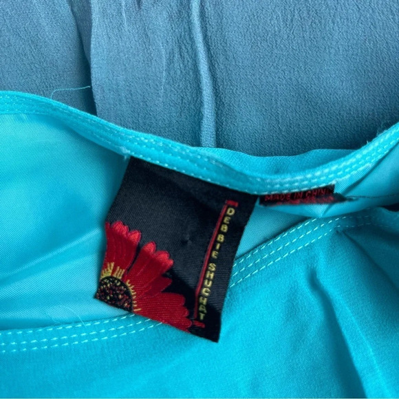 DEBBIE SHUCHAT Artsy Skirt Turquoise Brown Silk Tiered MIDI Lined Size M - Picture 4 of 5